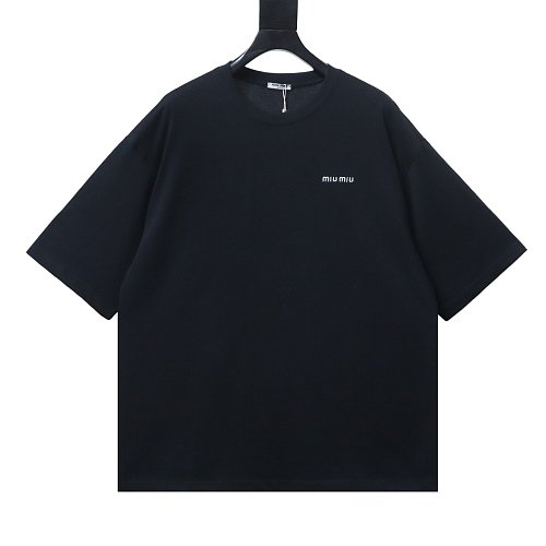 Miu Miu Embroidered Logo T-Shirt Black,Miu Miu T-shirts,T-Shirts,CLOTHES