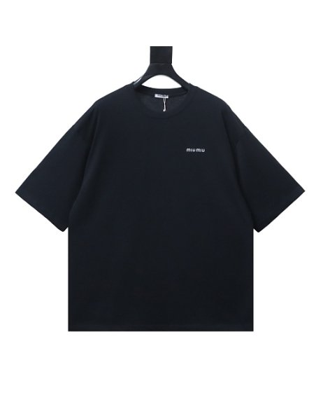 Miu Miu Embroidered Logo T-Shirt Black,Miu Miu T-shirts,T-Shirts,CLOTHES