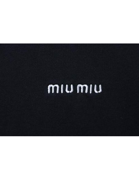 Miu Miu Embroidered Logo T-Shirt Black,Miu Miu T-shirts,T-Shirts,CLOTHES