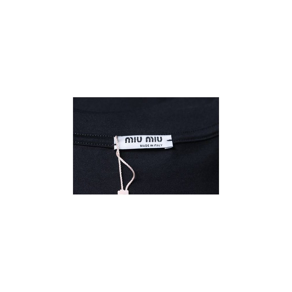 Miu Miu Embroidered Logo T-Shirt Black,Miu Miu T-shirts,T-Shirts,CLOTHES