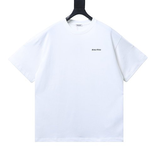 Miu Miu Embroidered Logo T-Shirt White,Miu Miu T-shirts,T-Shirts,CLOTHES