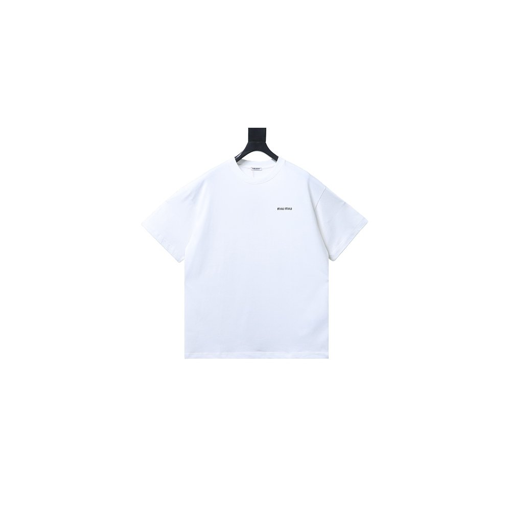 Miu Miu Embroidered Logo T-Shirt White,Miu Miu T-shirts,T-Shirts,CLOTHES