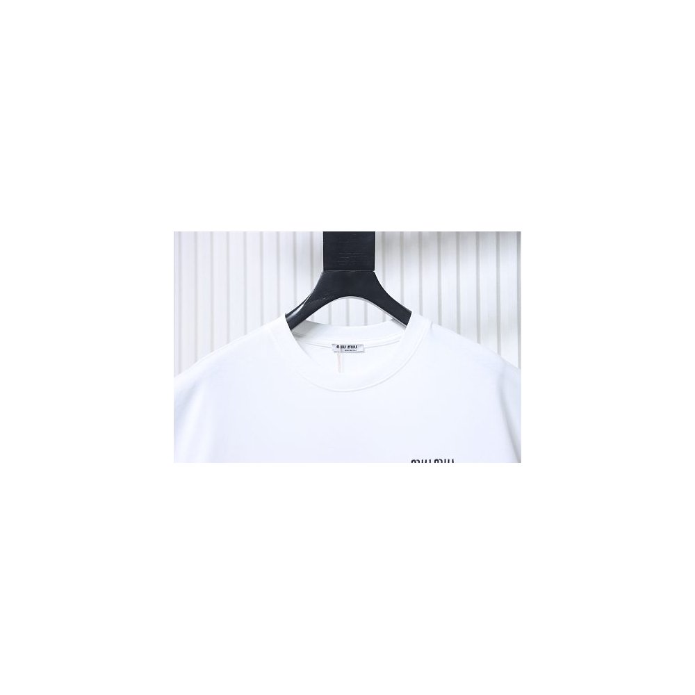 Miu Miu Embroidered Logo T-Shirt White,Miu Miu T-shirts,T-Shirts,CLOTHES