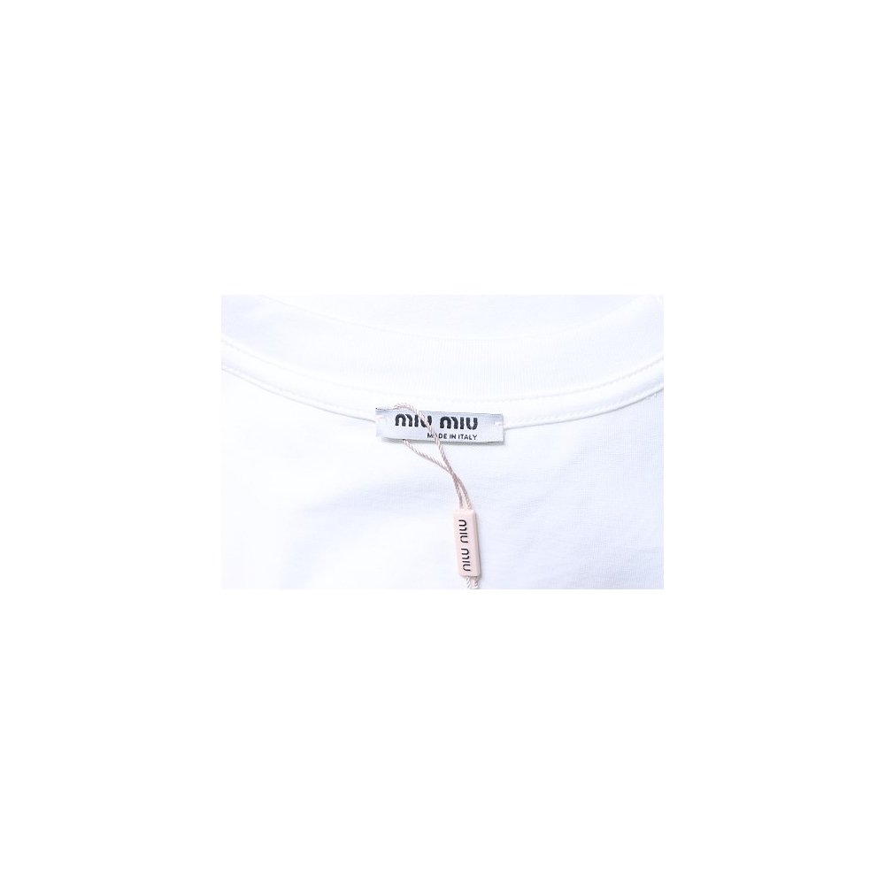 Miu Miu Embroidered Logo T-Shirt White,Miu Miu T-shirts,T-Shirts,CLOTHES