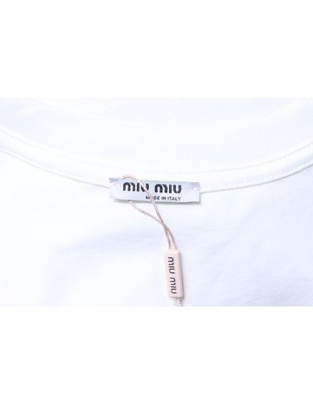 Miu Miu Embroidered Logo T-Shirt White,Miu Miu T-shirts,T-Shirts,CLOTHES