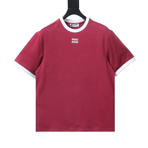 Miu Miu Red and White Color-Block T-shirt,Miu Miu T-shirts,T-Shirts,CLOTHES