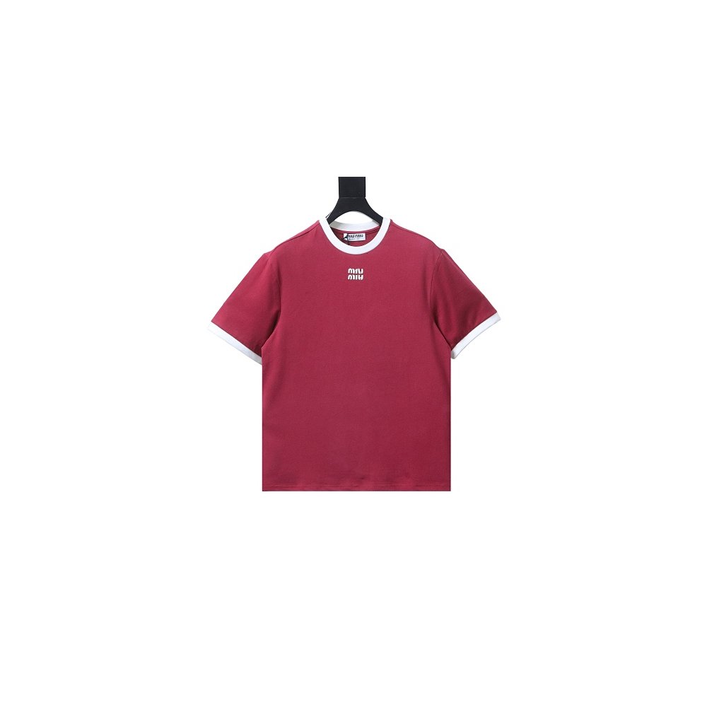 Miu Miu Red and White Color-Block T-shirt,Miu Miu T-shirts,T-Shirts,CLOTHES