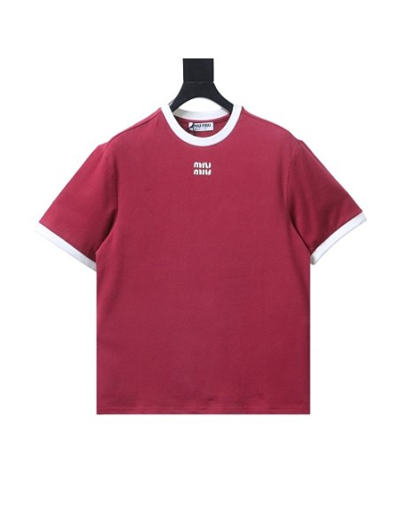 Miu Miu Red and White Color-Block T-shirt,Miu Miu T-shirts,T-Shirts,CLOTHES