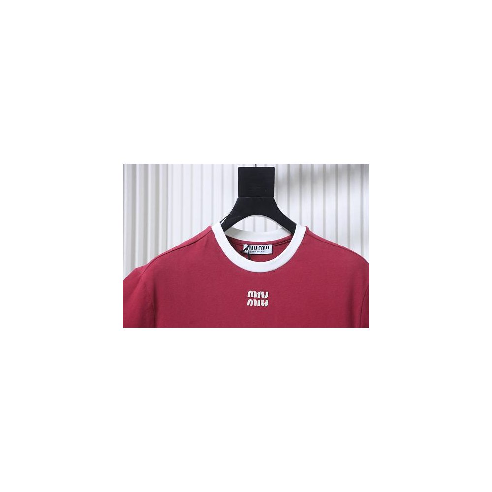 Miu Miu Red and White Color-Block T-shirt,Miu Miu T-shirts,T-Shirts,CLOTHES