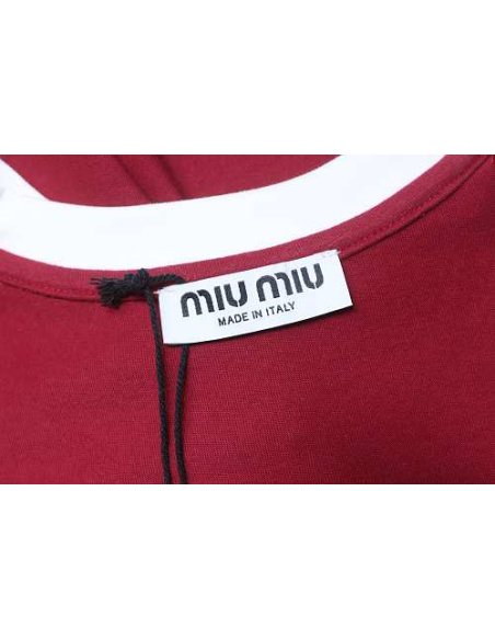 Miu Miu Red and White Color-Block T-shirt,Miu Miu T-shirts,T-Shirts,CLOTHES