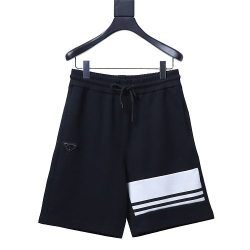 Prada Black Shorts with Striped Hem,Prada Shorts,Shorts,CLOTHES