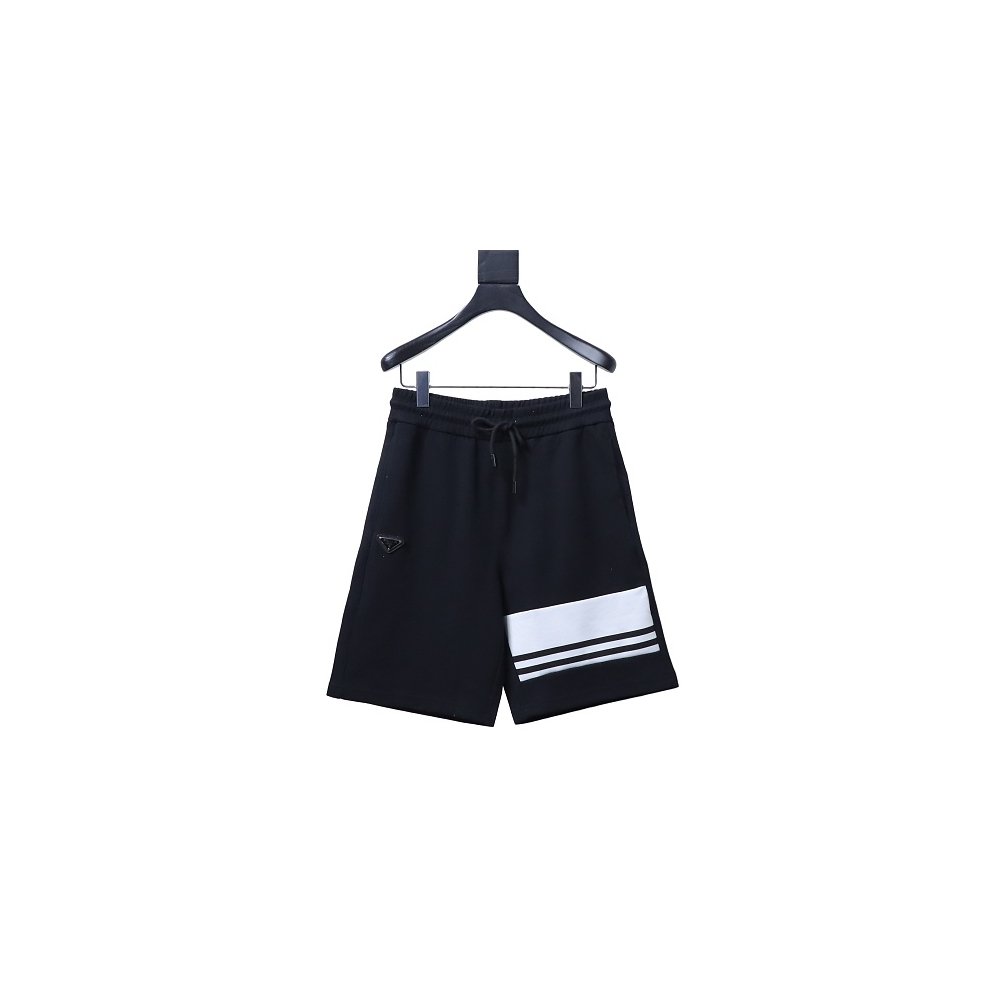 Prada Black Shorts with Striped Hem,Prada Shorts,Shorts,CLOTHES