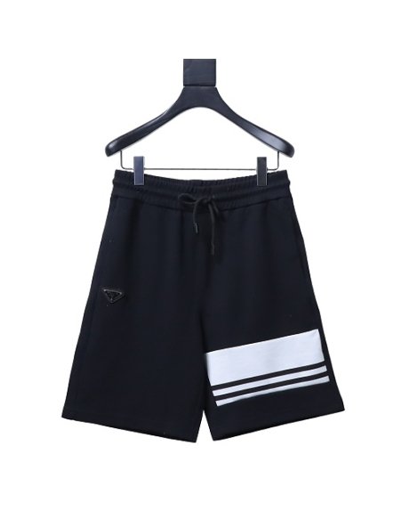 Prada Black Shorts with Striped Hem,Prada Shorts,Shorts,CLOTHES