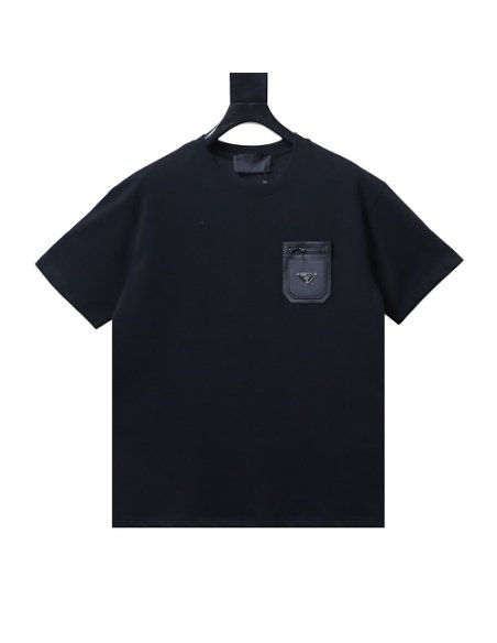 Prada Genuine Leather Black Pocket T-shirt Black,Prada T-shirts,T-Shirts,CLOTHES