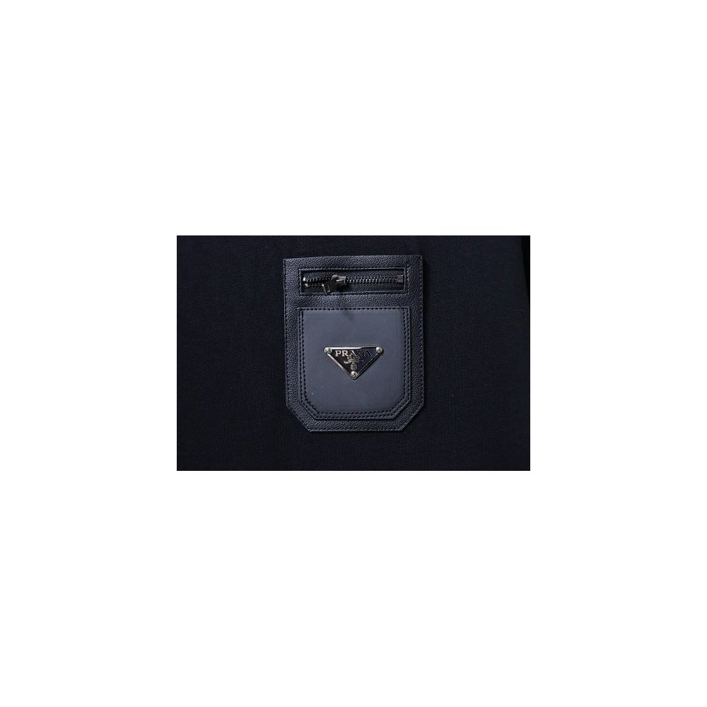 Prada Genuine Leather Black Pocket T-shirt Black,Prada T-shirts,T-Shirts,CLOTHES