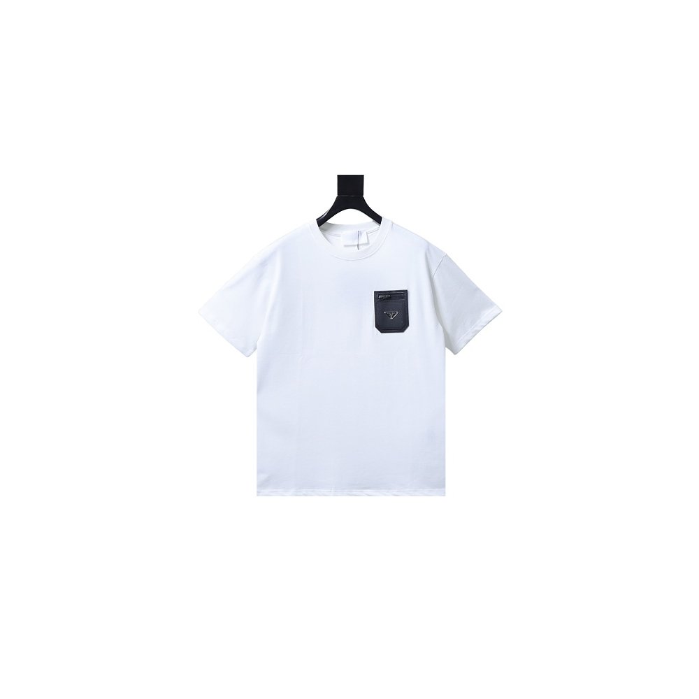 Prada Genuine Leather Black Pocket T-shirt White,Prada T-shirts,T-Shirts,CLOTHES