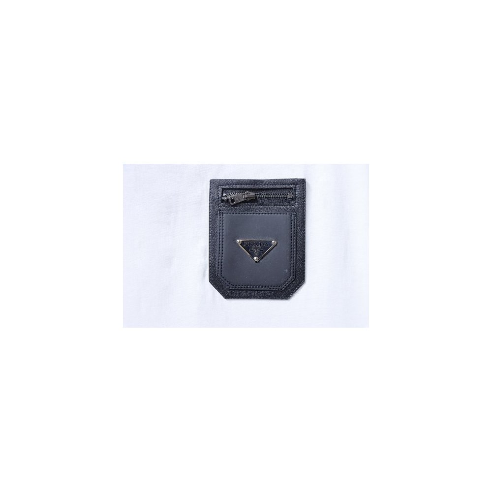 Prada Genuine Leather Black Pocket T-shirt White,Prada T-shirts,T-Shirts,CLOTHES