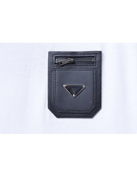 Prada Genuine Leather Black Pocket T-shirt White,Prada T-shirts,T-Shirts,CLOTHES