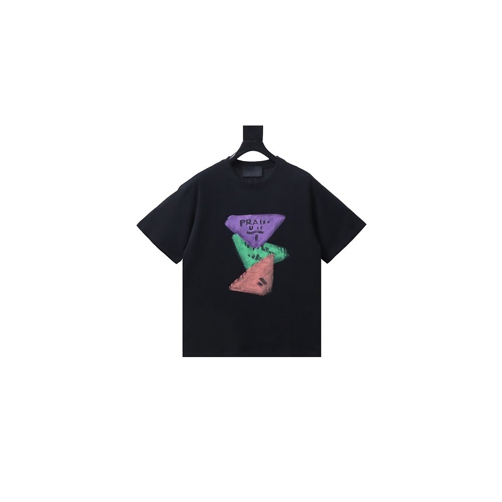 Prada Painted Logo Print T-shirt Black,Prada T-shirts,T-Shirts,CLOTHES
