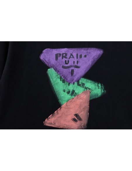 Prada Painted Logo Print T-shirt Black,Prada T-shirts,T-Shirts,CLOTHES