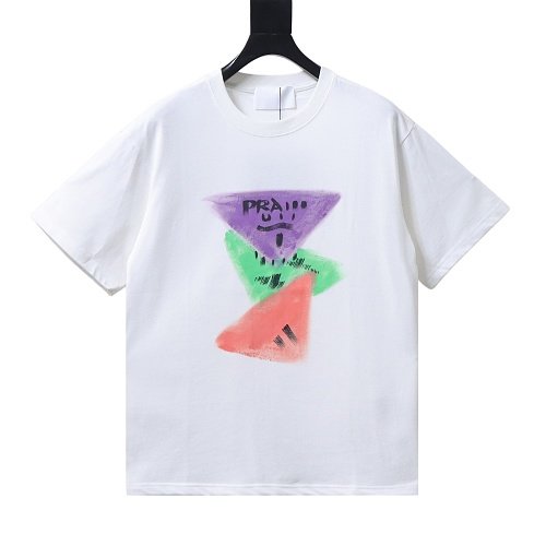 Prada Painted Logo Print T-shirt White,Prada T-shirts,T-Shirts,CLOTHES