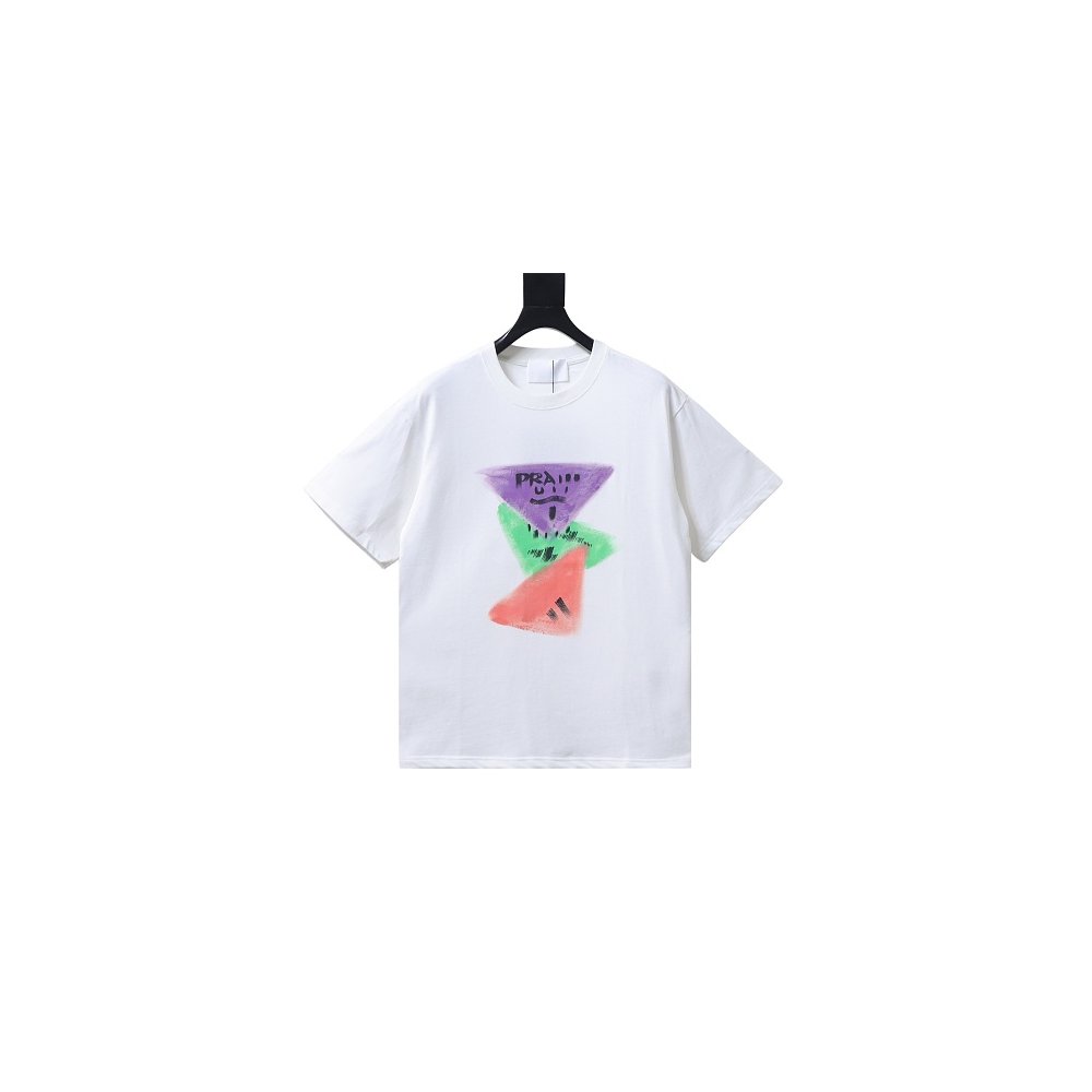 Prada Painted Logo Print T-shirt White,Prada T-shirts,T-Shirts,CLOTHES