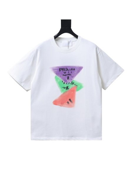 Prada Painted Logo Print T-shirt White,Prada T-shirts,T-Shirts,CLOTHES