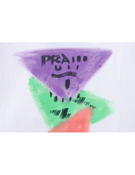 Prada Painted Logo Print T-shirt White,Prada T-shirts,T-Shirts,CLOTHES