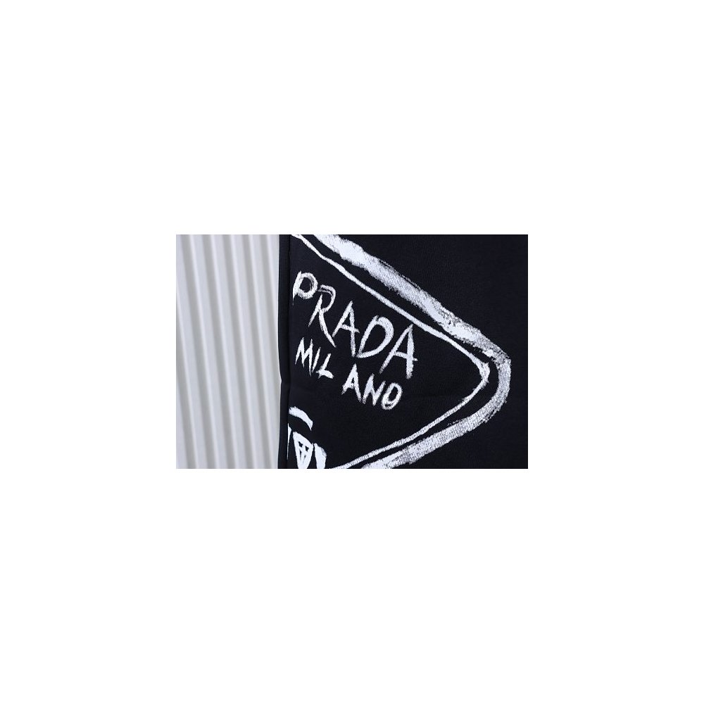Prada Triangle Logo Hand-Drawn Print Shorts Black,Prada Shorts,Shorts,CLOTHES