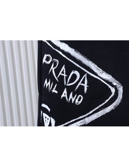 Prada Triangle Logo Hand-Drawn Print Shorts Black,Prada Shorts,Shorts,CLOTHES
