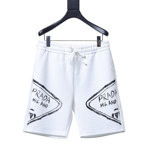 Prada Triangle Logo Hand-Drawn Print Shorts White,Prada Shorts,Shorts,CLOTHES