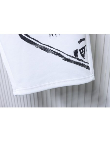 Prada Triangle Logo Hand-Drawn Print Shorts White,Prada Shorts,Shorts,CLOTHES