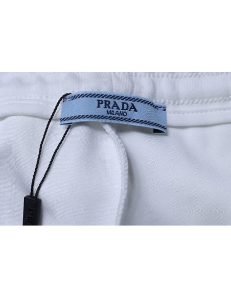 Prada Triangle Logo Hand-Drawn Print Shorts White,Prada Shorts,Shorts,CLOTHES