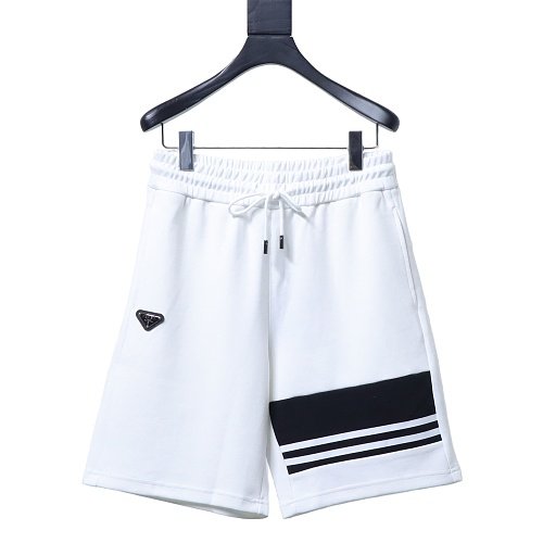 Prada White Shorts with Striped Hem,Prada Shorts,Shorts,CLOTHES