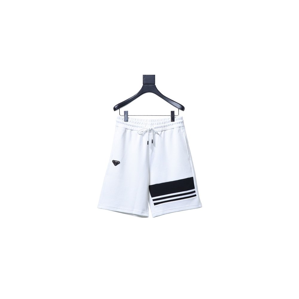 Prada White Shorts with Striped Hem,Prada Shorts,Shorts,CLOTHES
