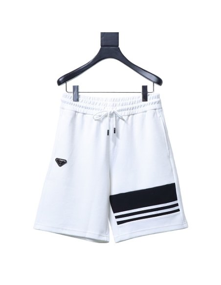 Prada White Shorts with Striped Hem,Prada Shorts,Shorts,CLOTHES