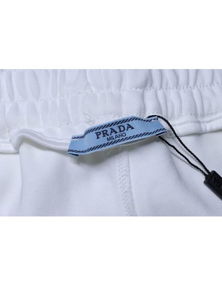 Prada White Shorts with Striped Hem,Prada Shorts,Shorts,CLOTHES