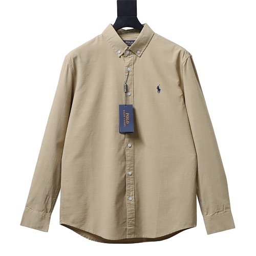 Ralph Lauren Small Warhorse Logo Embroidered Long-Sleeve Shirt Khaki,Ralph Lauren T-Shirts,T-Shirts,CLOTHES