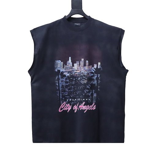 Balenciaga City Nightscape Print Short Sleeve Vest Black,Balenciaga T-Shirts,T-Shirts,CLOTHES