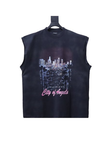 Balenciaga City Nightscape Print Short Sleeve Vest Black,Balenciaga T-Shirts,T-Shirts,CLOTHES