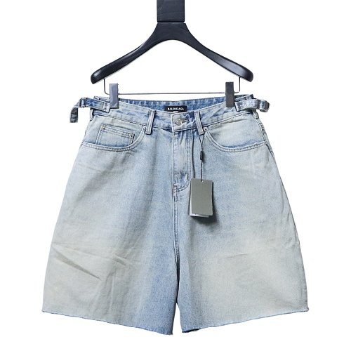 Balenciaga Denim Shorts with Fringed Hems,Balenciaga Shorts,Shorts,CLOTHES