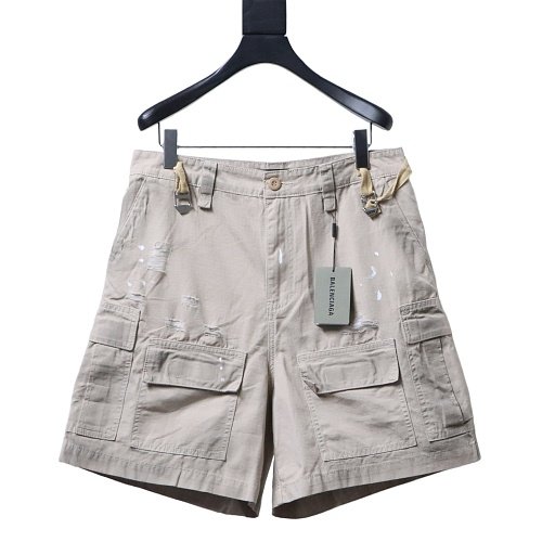Balenciaga Distressed Plaid-Pocket Denim Shorts,Balenciaga Shorts,Shorts,CLOTHES
