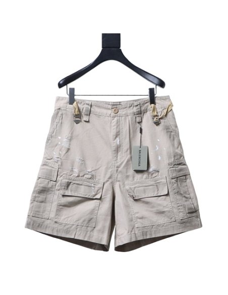 Balenciaga Distressed Plaid-Pocket Denim Shorts,Balenciaga Shorts,Shorts,CLOTHES