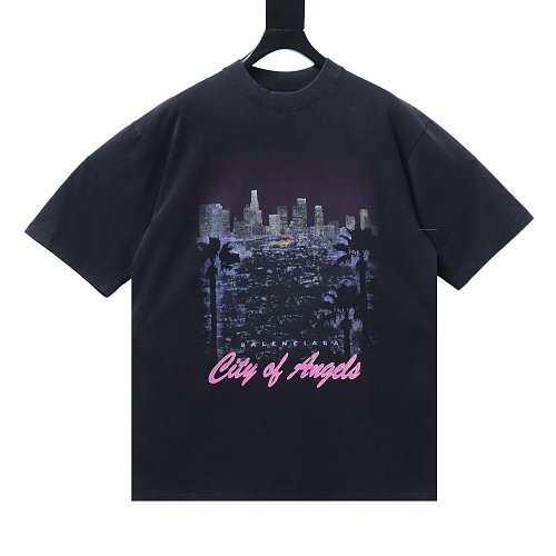 Balenciaga Los Angeles Nightscape Distressed T-Shirt,Balenciaga T-Shirts,T-Shirts,CLOTHES