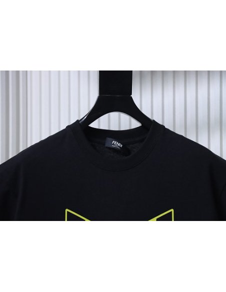 Fendi Yellow-Eyed Red-Letter Print T-Shirt Black,Fendi T-Shirts,T-Shirts,CLOTHES