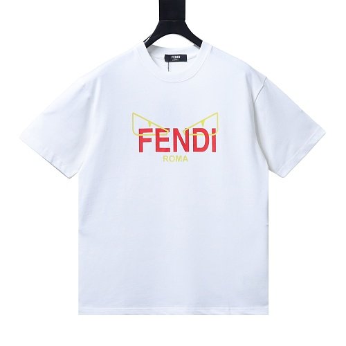 Fendi Yellow-Eyed Red-Letter Print T-Shirt White,Fendi T-Shirts,T-Shirts,CLOTHES