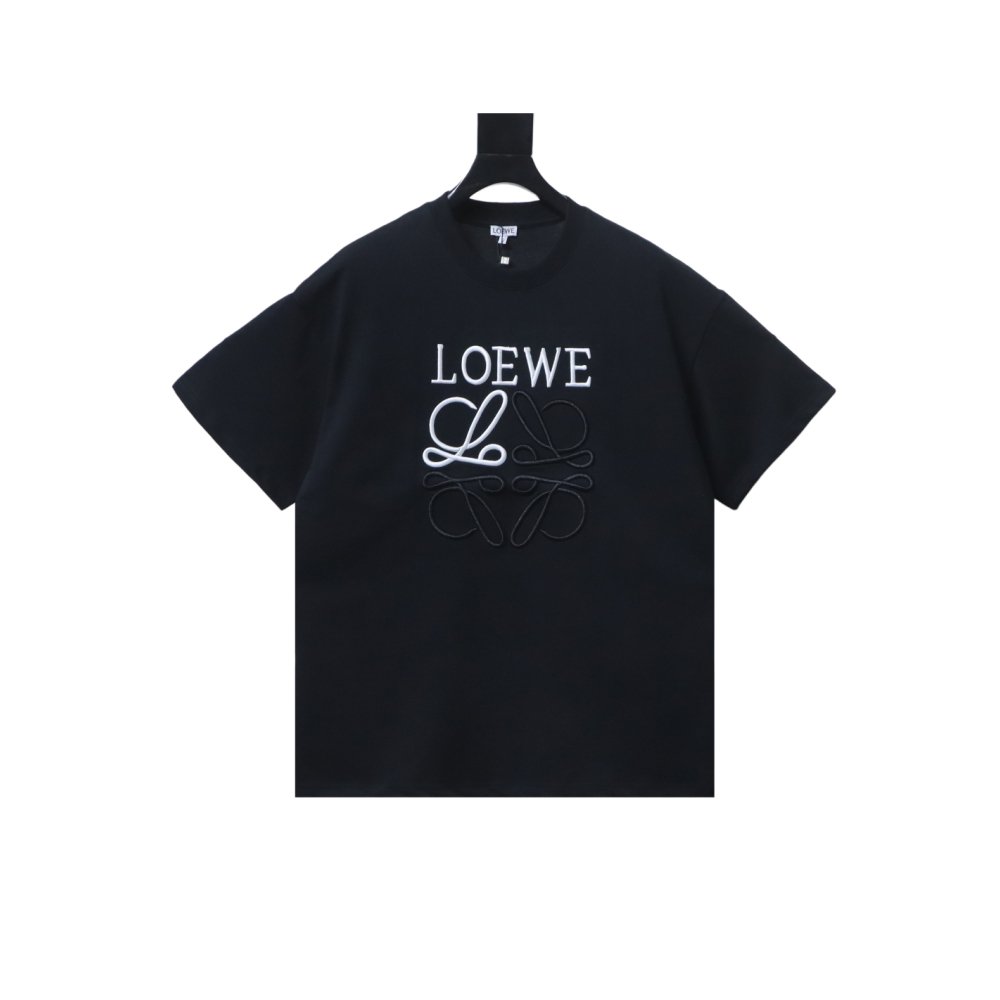 Loewe Line-style Letter Embroidery T-Shirt Black,Loewe T-Shirts,T-Shirts,CLOTHES