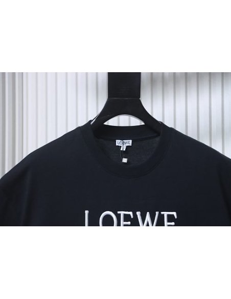 Loewe Line-style Letter Embroidery T-Shirt Black,Loewe T-Shirts,T-Shirts,CLOTHES
