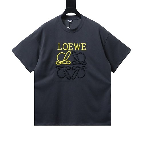 Loewe Line-style Letter Embroidery T-Shirt Dark Gray,Loewe T-Shirts,T-Shirts,CLOTHES