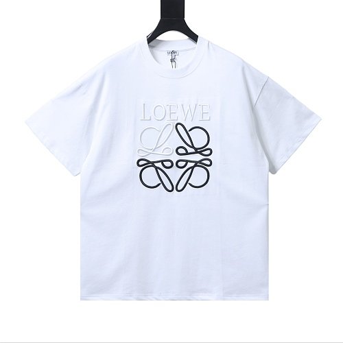 Loewe Line-style Letter Embroidery T-Shirt White,Loewe T-Shirts,T-Shirts,CLOTHES